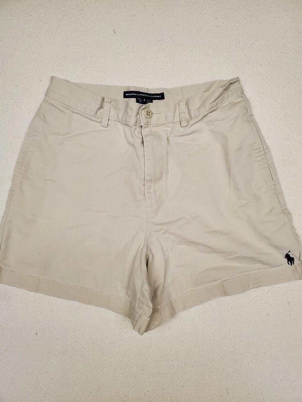 Ralph Lauren Sport Women's Sz 4 Khaki Chino Shorts Pony Logo Cuffed Preppy